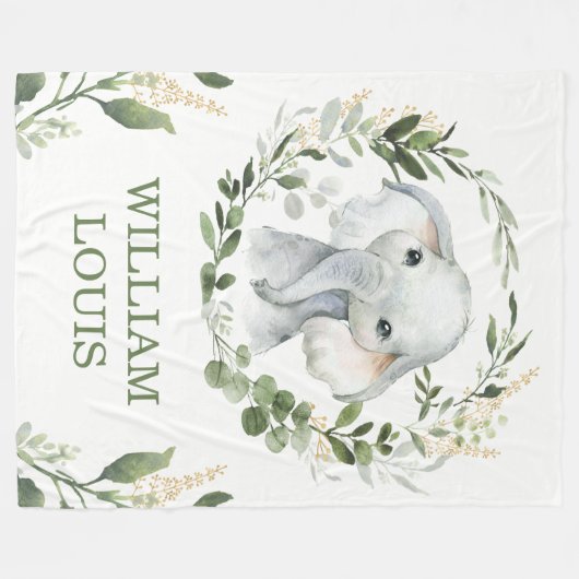 Couverture Polaire Verdure douce Feuille Jungle Elephant Baby Nursery (Devant (Horizontal))