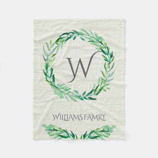 Couverture Polaire Verdure rustique Wreath Aquarelle Monogramme initi (Devant)