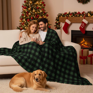 Couverture Polaire Vérification de Noël à carreaux vert et noir de Bu