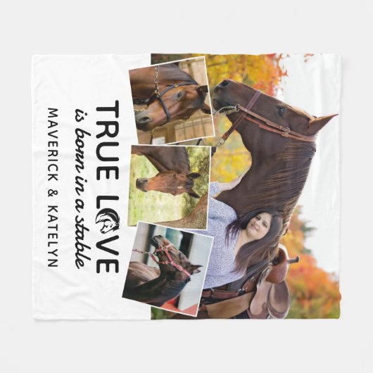 Couverture Polaire Véritable Amour Cheval Lover Personnalisé 4 Photo (Devant (Horizontal))