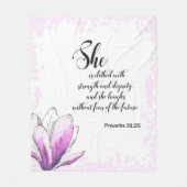 Couverture Polaire Verset Bible Rustique Rose floral Fleece Blanche (Devant)