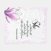 Couverture Polaire Verset Bible Rustique Rose floral Fleece Blanche (Devant (Horizontal))