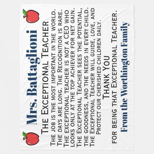 Couverture Polaire Version 3 Merci d'enseignant EXCEPTIONNEL (Devant)