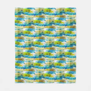 Couverture Polaire Vert abstrait d'aquarelle, bleu