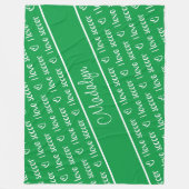 Couverture Polaire vert blanc J'aime le motif texte de football (Devant)