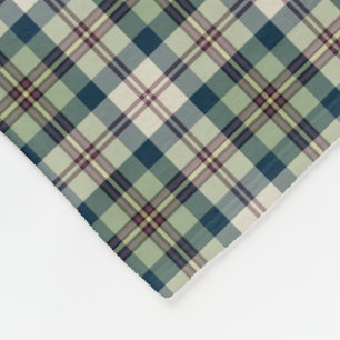 Couverture Polaire Vert, bleu marine et plaid de crème