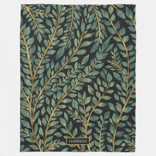 Couverture Polaire Vert bleu moderne Or Tropical Feuille verdure (Devant)