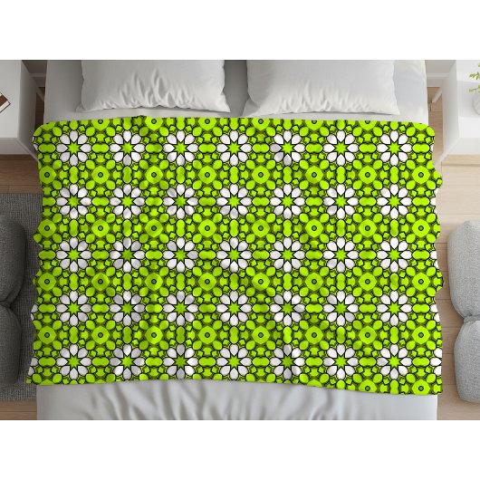 Couverture Polaire Vert brillant et blanc à motif floral