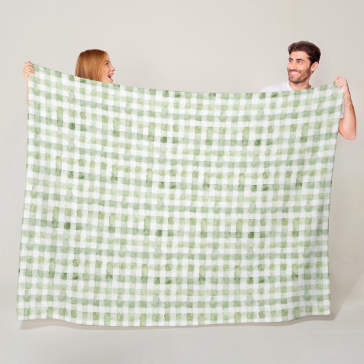 Couverture Polaire Vert Carreaux Blancs (En situation)