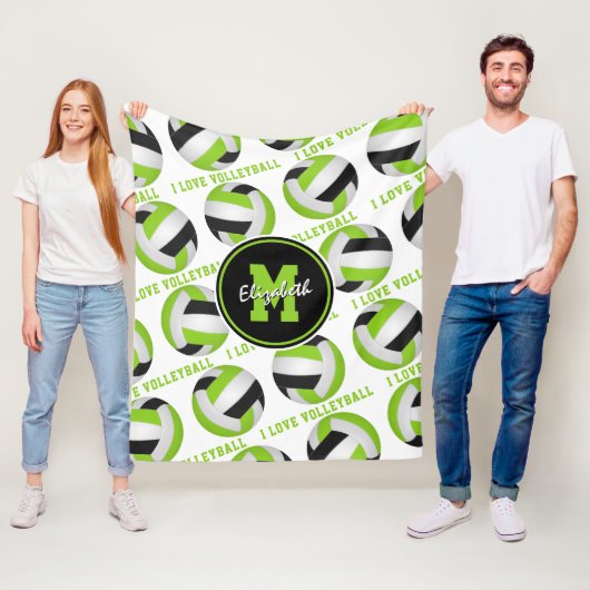 Couverture Polaire vert citron clair J'aime volleyball texte motif (En situation)