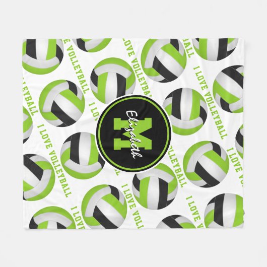 Couverture Polaire vert citron clair J'aime volleyball texte motif (Devant (Horizontal))