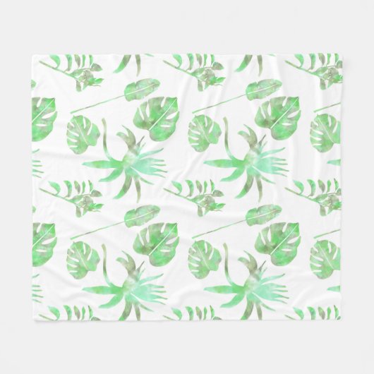 Couverture Polaire Vert clair Aquarelle Tropicale Feuille Blanke (Devant (Horizontal))