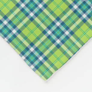 Couverture Polaire Vert de chaux, turquoise et plaid bleu