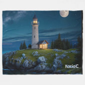 Couverture Polaire Vert Doux Serene Night Lighthouse Lune (Devant (Horizontal))
