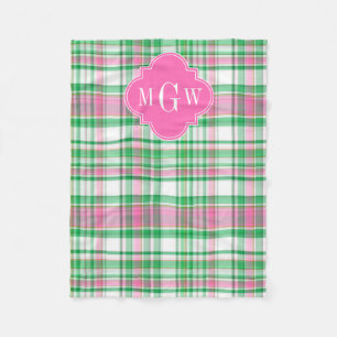 Couverture Polaire Vert émeraude Rose vif Blanc Madras Prépa Monogram
