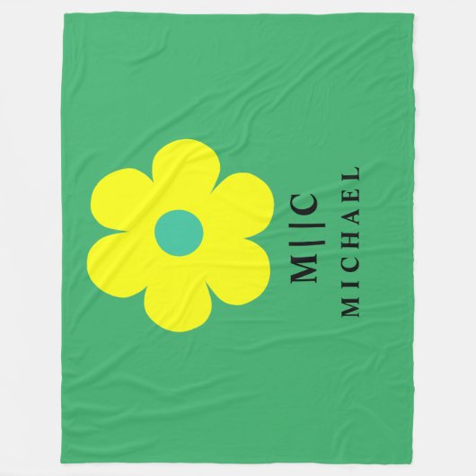 Couverture Polaire vert et jaune simple moderne monogramme mignon (Devant)