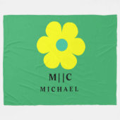 Couverture Polaire vert et jaune simple moderne monogramme mignon (Devant (Horizontal))