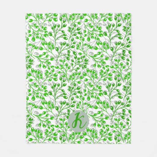 Couverture Polaire Vert feuillet Motif Moderne Élégant Monogramme (Devant)