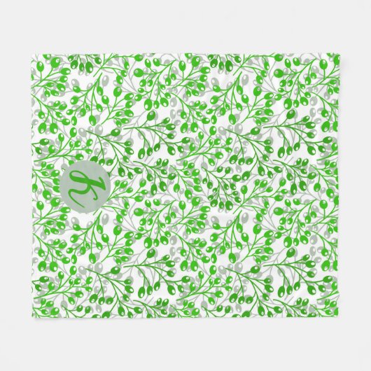 Couverture Polaire Vert feuillet Motif Moderne Élégant Monogramme (Devant (Horizontal))