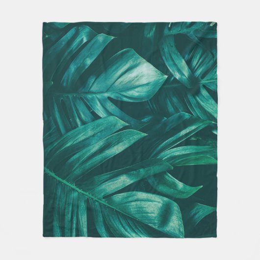 Couverture Polaire Vert foncé, feuillage de jungle tropicale. (Devant)