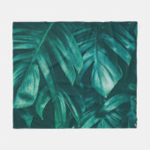 Couverture Polaire Vert foncé, feuillage de jungle tropicale. (Devant (Horizontal))