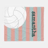 Couverture Polaire Vert foncé & Rose melon Géant Volleyball Rayé (Devant (Horizontal))