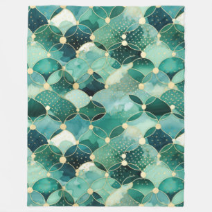 Couverture Polaire Vert Glam Gold Cercle Abstrait