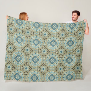 Couverture Polaire Vert gris Turquoise bleu ocre Hip Bohême Bali Art