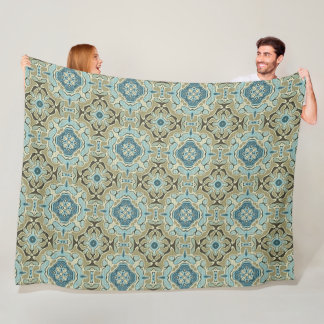 Couverture Polaire Vert gris Turquoise bleu ocre Hip Bohême Bali Art