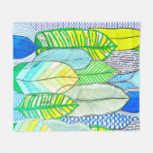 Couverture Polaire Vert Jaune mignon Moderne Tropical Boho Feuille (Devant (Horizontal))