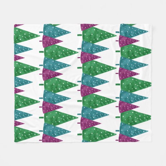Couverture Polaire Vert Magenta Turquoise Aquarelle Arbres Motif (Devant (Horizontal))