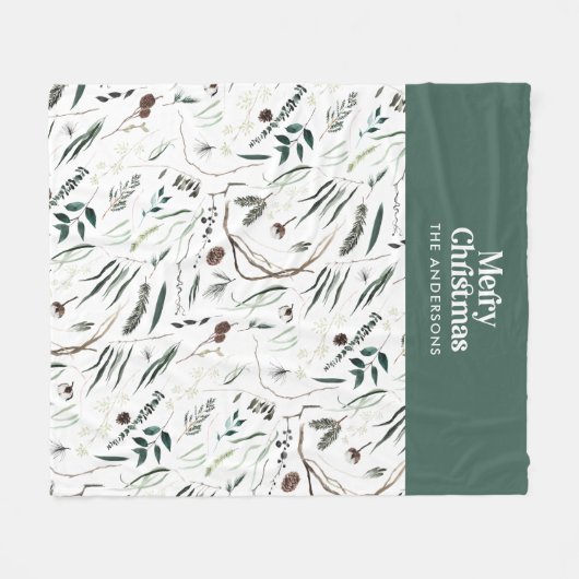 Couverture Polaire Vert moderne élégante aquarelle botanique rustique (Devant (Horizontal))