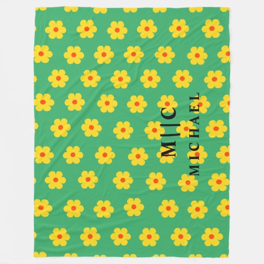 Couverture Polaire Vert moderne monogramme rétro floral (Devant)