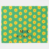 Couverture Polaire Vert moderne monogramme rétro floral (Devant (Horizontal))