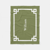 Couverture Polaire Vert olive et clé grecque monogrammée blanc (Devant)