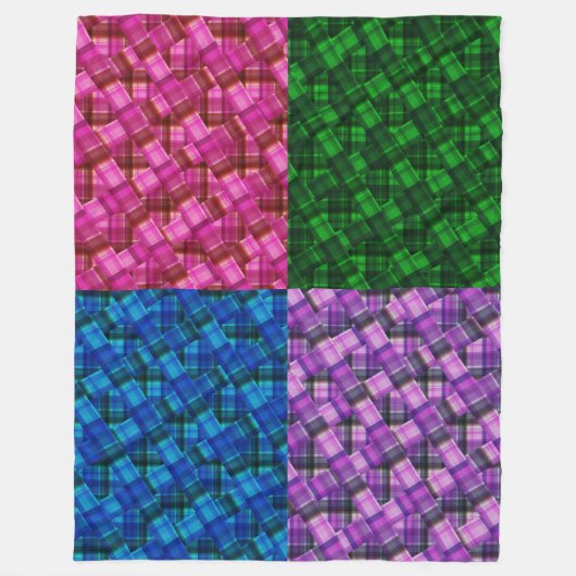 Couverture Polaire Vert rose bleu violet Tartwork Design, (Devant)