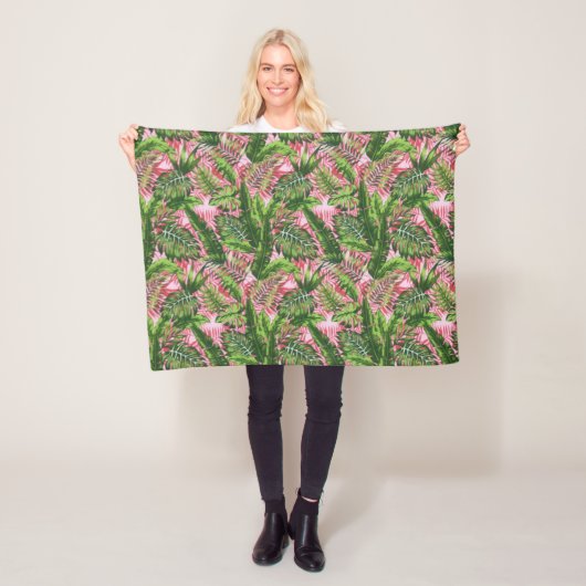 Couverture Polaire Vert rose Jungle tropicale Botanique (En situation)