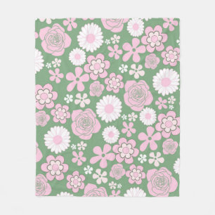 Couverture Polaire Vert rose Tropical Floral Botanique Printemps été