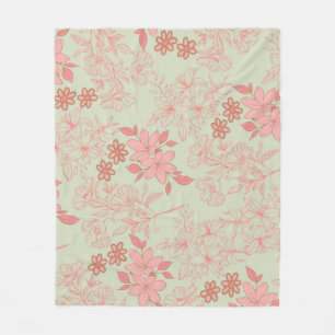 Couverture Polaire Vert rose Tropical Floral Botanique Printemps été