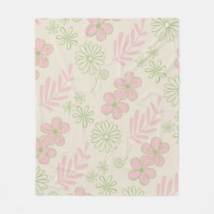 Couverture Polaire Vert rose Tropical Floral Botanique Printemps été