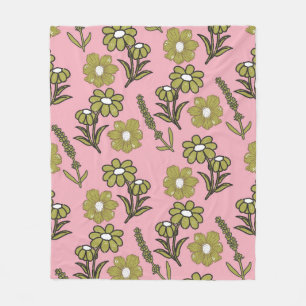 Couverture Polaire Vert rose Tropical Floral Botanique Printemps été