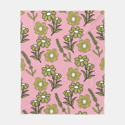 Couverture Polaire Vert rose Tropical Floral Botanique Printemps été (Devant)
