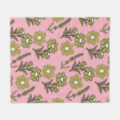 Couverture Polaire Vert rose Tropical Floral Botanique Printemps été (Devant (Horizontal))