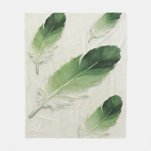 Couverture Polaire Vert sauge plume douce esthétique moderne boho (Devant)