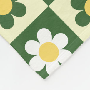 Couverture Polaire Vert sauge rétro et damier de marguerites crème