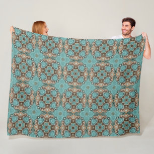 Couverture Polaire Vert Turquoise Brown Hip Bohemian Bali Art Motif