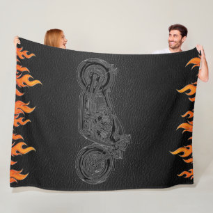 Couverture Polaire Veste en cuir noir avec flammes orange feu chaud m