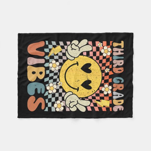 Couverture Polaire Vibes 3e année Retro Enseignant 1er Jour de Sch (Devant (Horizontal))