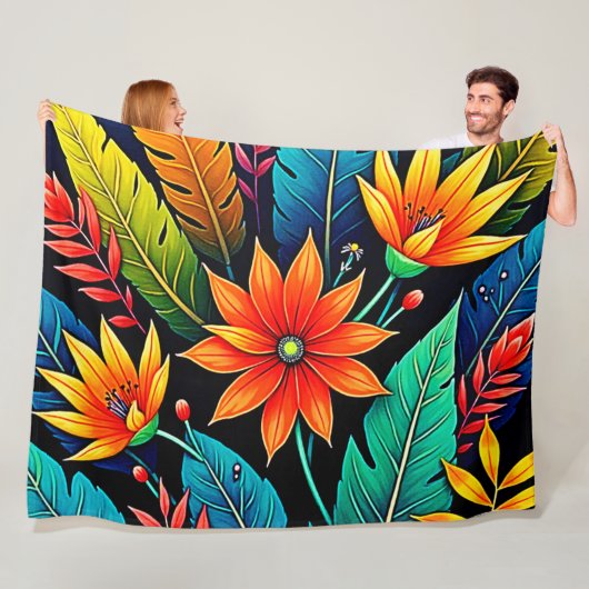 Couverture Polaire Vibrant Tropical Flower Art (En situation)