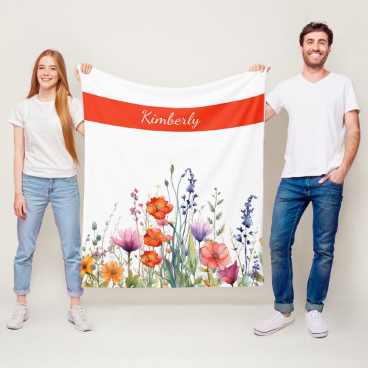 Couverture Polaire Vibrant Watercolor Wildflowers Personalized (En situation)